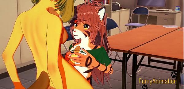  Furry Futanari Hentai 3D - Dog Futanari and Tiger Girl blowjob and fucked with creampie - Anime Manga Japanese Yiff Cartoon  Porn